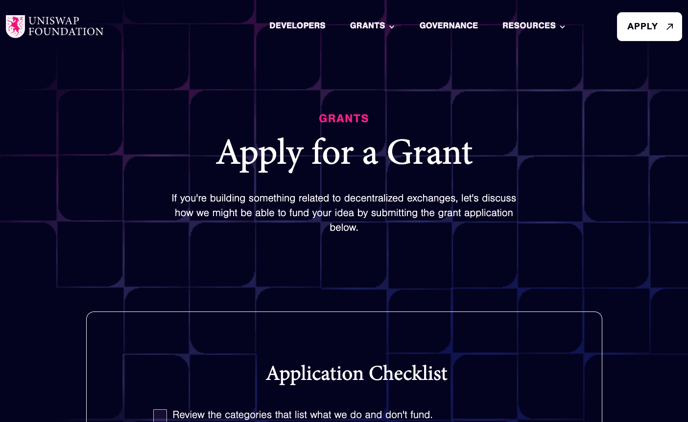 Uniswap Foundation's Grants page